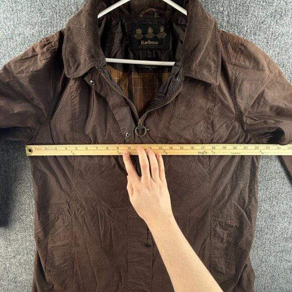 Barbour HAMSHIRE Size 16 Brown Lightweight Waxed Jacket Women Full Zip Outdoors - Picture 4 of 16